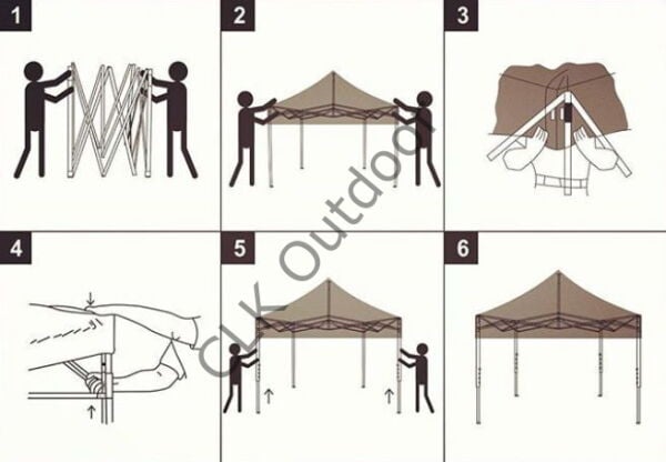 CLK 2x3 40 mm Katlanabilir Tente Gazebo Çadır Gazebo Çadır 3 Yan Duvarlı 2 Pencereli Haki Askeri Yeşil