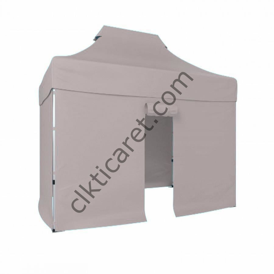 CLK 2x3 40mm Alüminyum Katlanabilir Tente Gazebo Çadır 4 Kenar Kapalı 1 Kenar Kapı Açık Gri