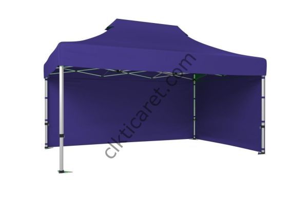 CLK 3x4,5 52mm Kalın Alüminyum Katlanabilir Tente Gazebo Çadır 2 Kenar Kapalı Lacivert