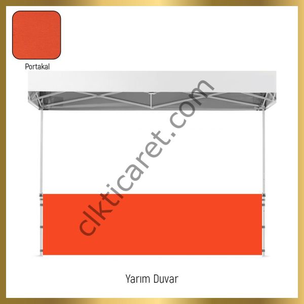 CLK 2x2 Katlanabilir Tente Gazebo Portatif Çadır 1 Tam Duvar 2 Yarım Duvar Turuncu