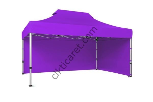 CLK 3x4,5 52mm Kalın Alüminyum Katlanabilir Tente Gazebo Çadır 2 Kenar Kapalı Lila
