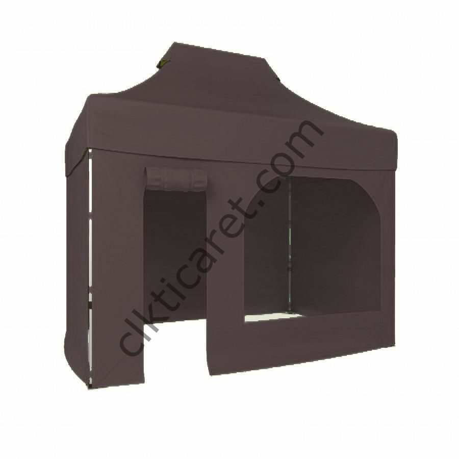 CLK 2x3 40mm Alüminyum Katlanabilir Tente Gazebo Çadır 3 Kenar Kapalı 1 Kenar Kapı Pencereli Gri