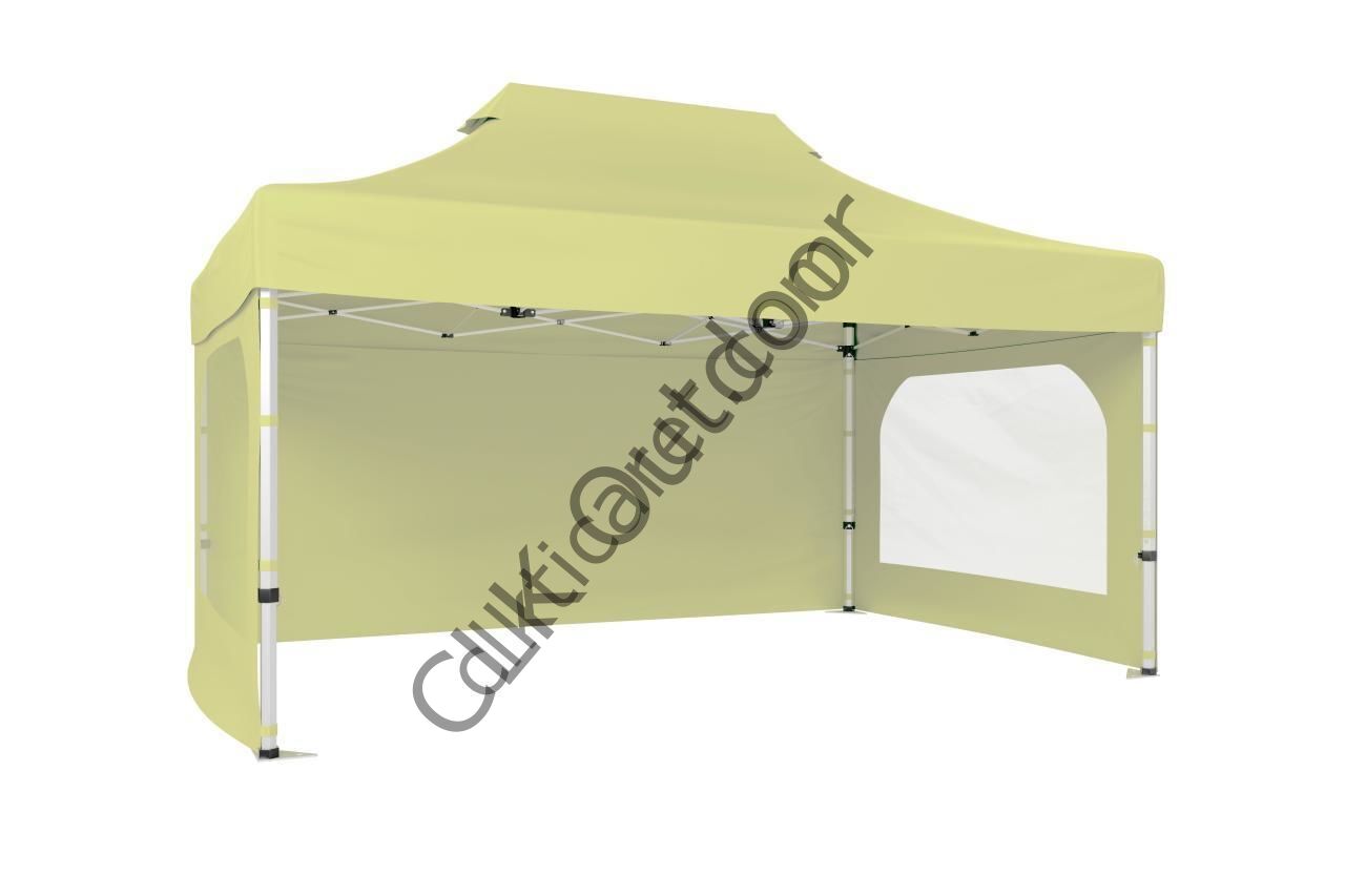 CLK 2x3 40 mm Katlanabilir Tente Gazebo Çadır Gazebo Çadır 3 Yan Duvarlı 2 Pencereli Krem