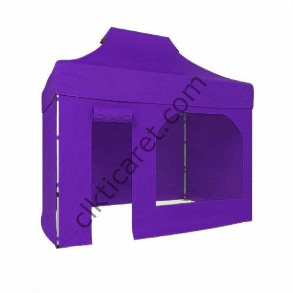 CLK 2x3 40mm Alüminyum Katlanabilir Tente Gazebo Çadır 3 Kenar Kapalı 1 Kenar Kapı Pencereli Mor