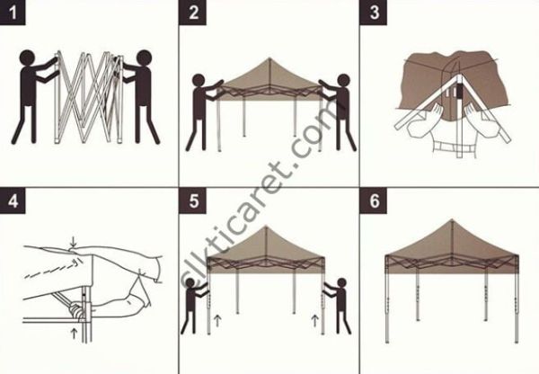 CLK 4x4 52mm Kalın Alüminyum Katlanabilir Tente Gazebo Çadır 3 Kenar Kapalı 1 Yan Kapı ve Pencereli Sarı