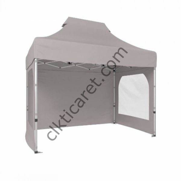 CLK 2x3 Katlanabilir Tente Gazebo Portatif Çadır 3 Yan Duvarlı 2 Pencereli Açık Gri