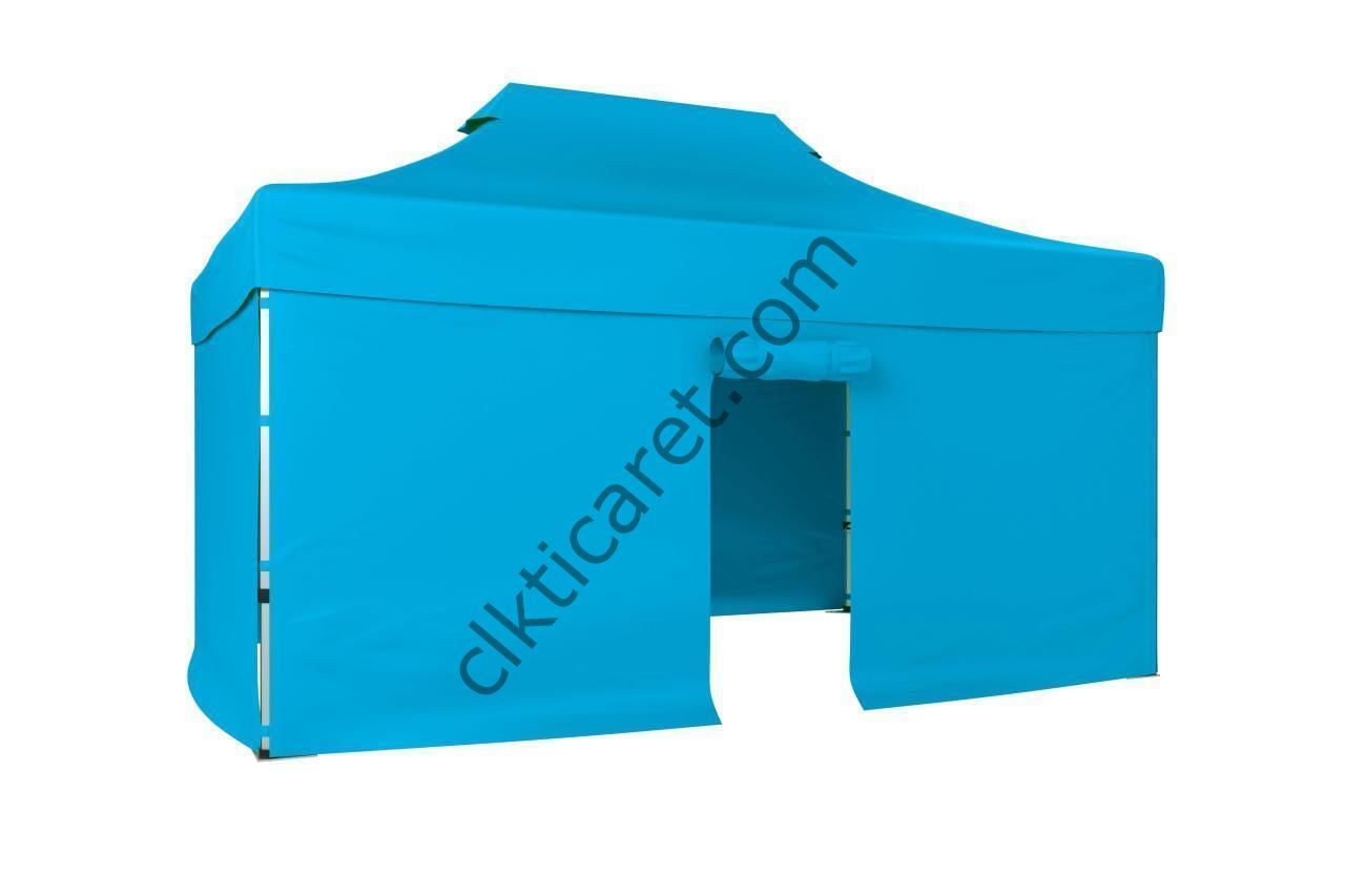 CLK 3x4,5 40 mm Katlanabilir Tente Gazebo Çadır Gazebo Çadır 3 Yan Kapalı 1 Kapılı Açık Mavi (Turkuaz)