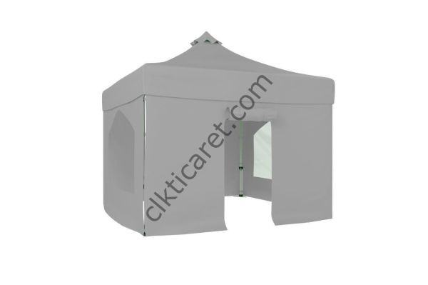 CLK 4x4 52mm Kalın Alüminyum Katlanabilir Tente Gazebo Çadır 2 Yan Pencereli 1 Yan Aksesuarsız 1 Yan Kapılı Açık Gri
