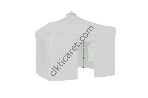 CLK 4x4 52mm Kalın Alüminyum Katlanabilir Tente Gazebo Çadır 2 Yan Pencereli 1 Yan Aksesuarsız 1 Yan Kapılı Beyaz