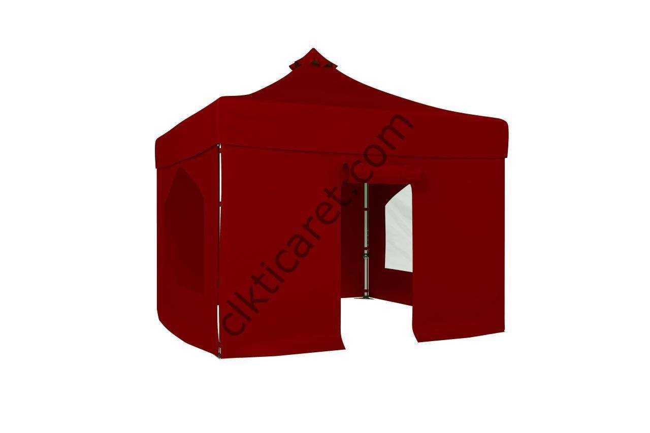 CLK 4x4 52mm Kalın Alüminyum Katlanabilir Tente Gazebo Çadır 2 Yan Pencereli 1 Yan Aksesuarsız 1 Yan Kapılı Bordo