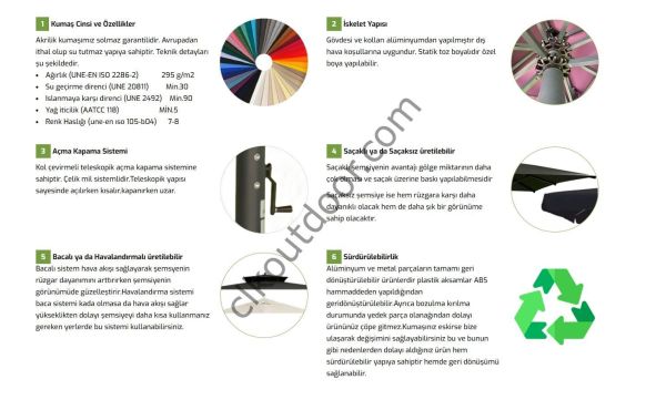 CLK 3x3 Metre Saçaklı Eko Model Krank Sistem Teleskopik Şemsiye Q80 Profil Polyester (Yerli) - Flanş - Kırmızı