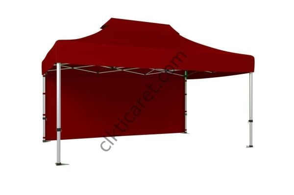 CLK 3x4,5 52mm Kalın Alüminyum Katlanabilir Tente Gazebo Çadır 1 Kenar Kapalı Bordo