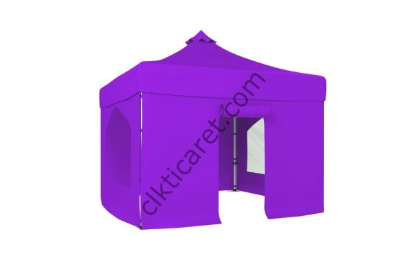 CLK 4x4 52mm Kalın Alüminyum Katlanabilir Tente Gazebo Çadır 2 Yan Pencereli 1 Yan Aksesuarsız 1 Yan Kapılı Lila