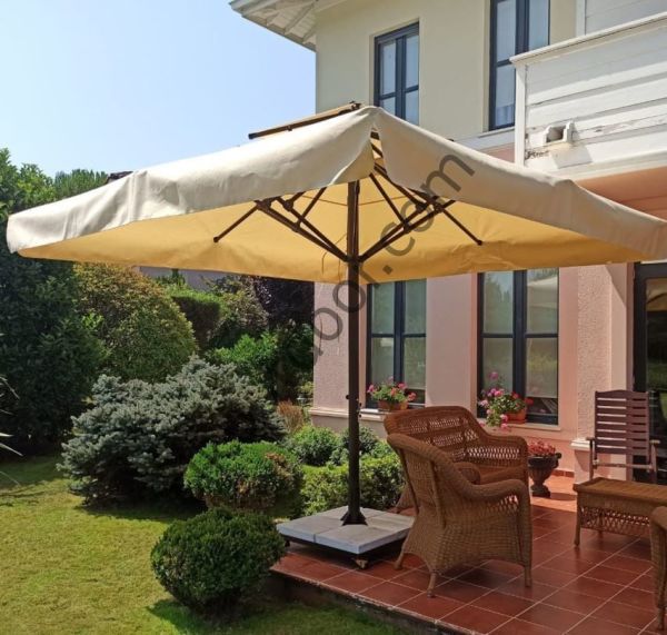 CLK 3x3 Metre Saçaklı Eko Model Krank Sistem Teleskopik Şemsiye Q80 Profil Polyester (Yerli) - Flanş - Siyah