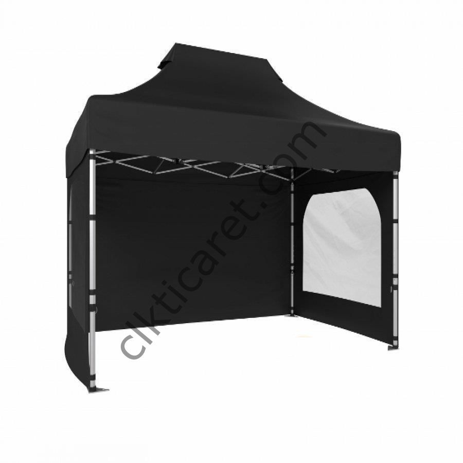 CLK 2x3 Katlanabilir Tente Gazebo Portatif Çadır 3 Yan Duvarlı 2 Pencereli Siyah