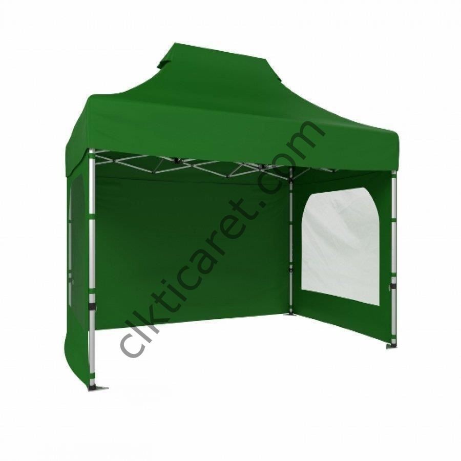 CLK 2x3 Katlanabilir Tente Gazebo Portatif Çadır 3 Yan Duvarlı 2 Pencereli Benetton Yeşil
