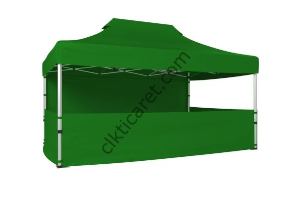 CLK 3x4,5 40mm Alüminyum Katlanabilir Tente Gazebo Çadır 4 Kenar Kapalı 3 Yarım Duvarlı Benetton Yeşil