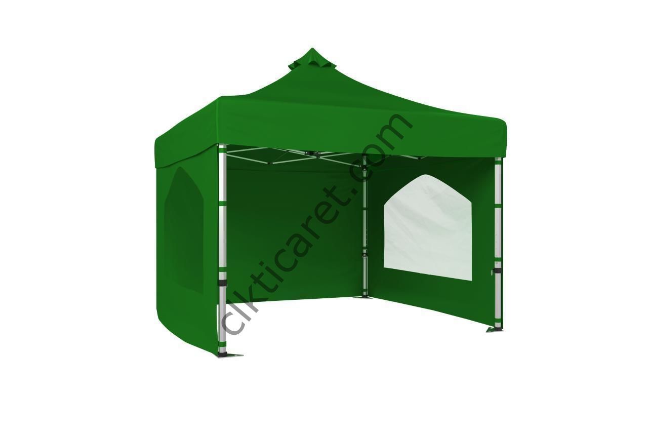 CLK 4x4 52mm Kalın Alüminyum Katlanabilir Tente Gazebo Çadır 3 Yan Duvarlı 2 Pencereli Benetton Yeşil