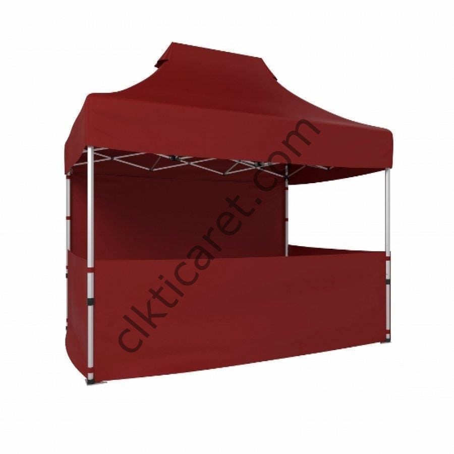 CLK 2x3 Katlanabilir Tente Gazebo Portatif Çadır 1 Tam Duvar 3 Yarım Duvar Bordo