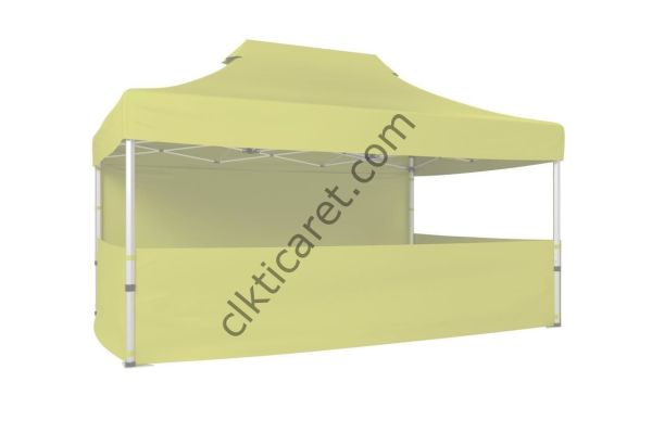 CLK 3x4,5 40mm Alüminyum Katlanabilir Tente Gazebo Çadır 4 Kenar Kapalı 3 Yarım Duvarlı Krem