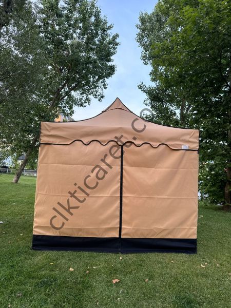 CLK 3x3 30 mm Garden Perdeler Hareketli Sürgülü Katlanabilir Tente Bahçe Çadırı Bej Açık Gri