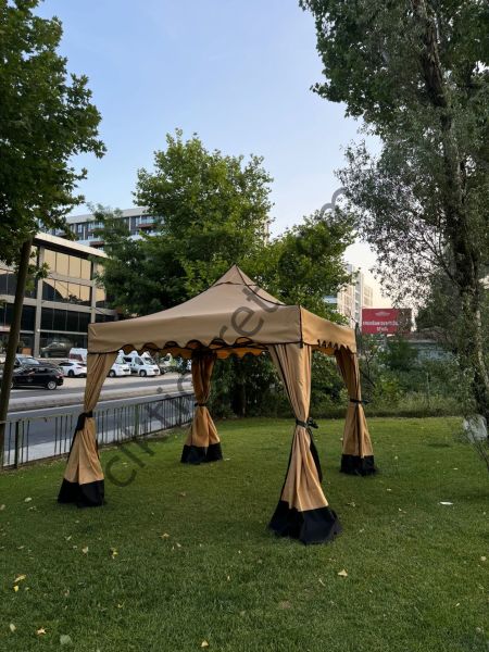 CLK 3x3 30 mm Garden Perdeler Hareketli Sürgülü Katlanabilir Tente Bahçe Çadırı Bej Açık Gri