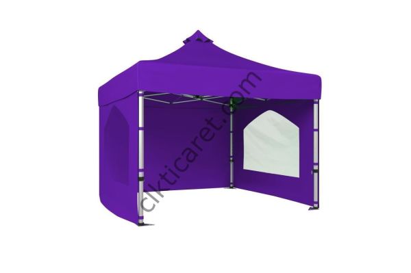 CLK 4x4 52mm Kalın Alüminyum Katlanabilir Tente Gazebo Çadır 3 Yan Duvarlı 2 Pencereli Mor