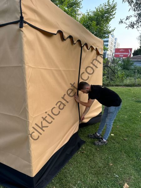 CLK 3x3 30 mm Garden Perdeler Hareketli Sürgülü Katlanabilir Tente Bahçe Çadırı Bej Bej