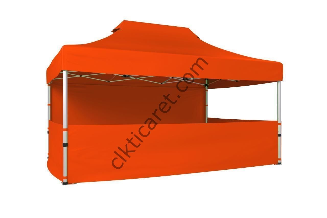 CLK 3x4,5 40mm Alüminyum Katlanabilir Tente Gazebo Çadır 4 Kenar Kapalı 3 Yarım Duvarlı Turuncu