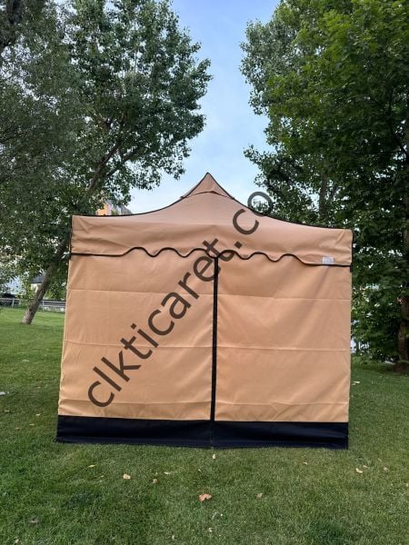 CLK 3x3 40 mm Garden Perdeler Hareketli Sürgülü Katlanabilir Tente Bahçe Çadırı Bej Açık Gri