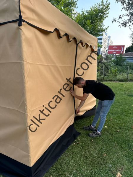 CLK 3x3 40 mm Garden Perdeler Hareketli Sürgülü Katlanabilir Tente Bahçe Çadırı Bej Açık Gri