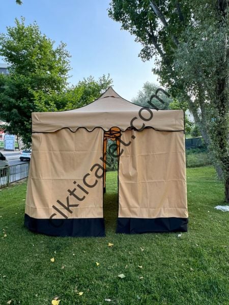 CLK 3x3 40 mm Garden Perdeler Hareketli Sürgülü Katlanabilir Tente Bahçe Çadırı Bej Açık Gri