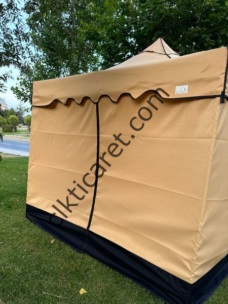 CLK 3x3 40 mm Garden Perdeler Hareketli Sürgülü Katlanabilir Tente Bahçe Çadırı Bej Açık Gri