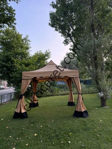 CLK 3x3 40 mm Garden Perdeler Hareketli Sürgülü Katlanabilir Tente Bahçe Çadırı Bej Bej