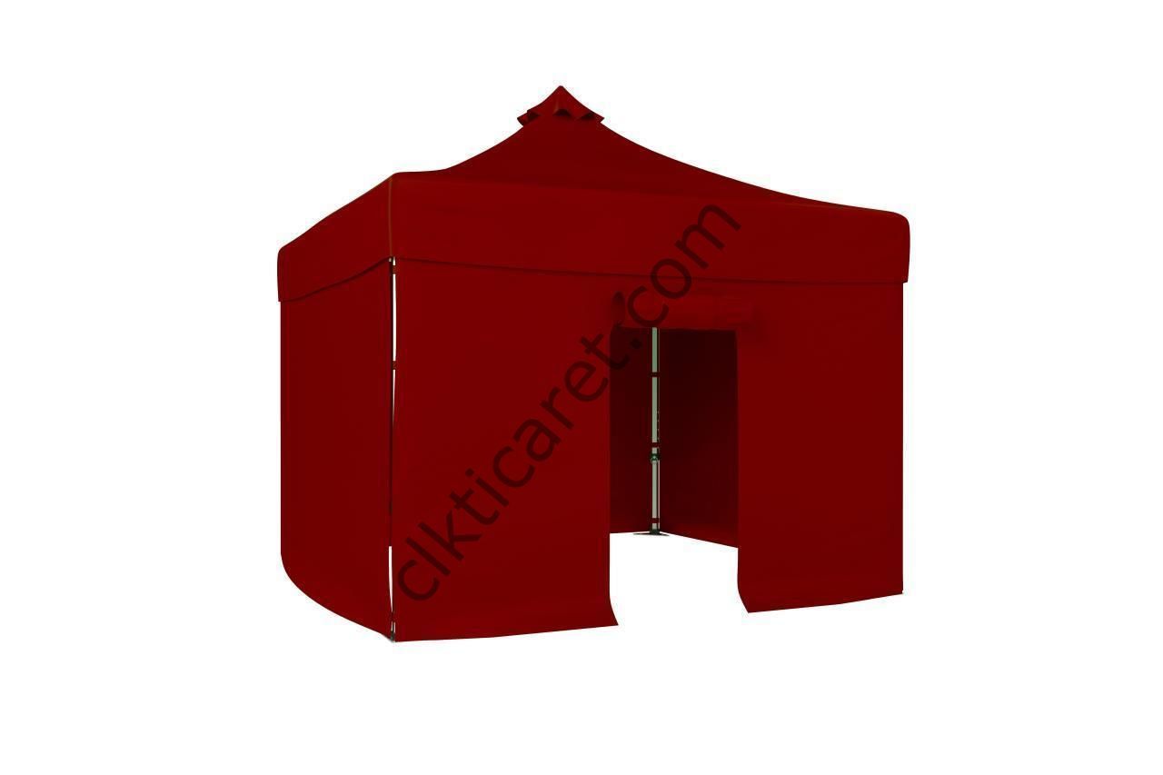 CLK 4x4 52mm Kalın Alüminyum Katlanabilir Tente Gazebo Çadır 3 Kenar Kapalı 1 Kapılı Bordo