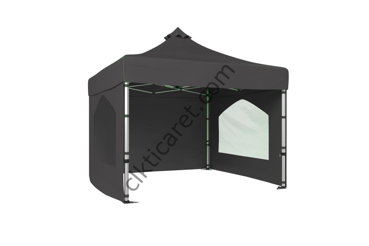 CLK 3x3 40 mm Katlanabilir Tente Gazebo Çadır Gazebo Çadır 3 Yan Duvarlı 2 Pencereli Gri