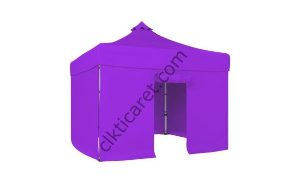 CLK 4x4 52mm Kalın Alüminyum Katlanabilir Tente Gazebo Çadır 3 Kenar Kapalı 1 Kapılı Lila
