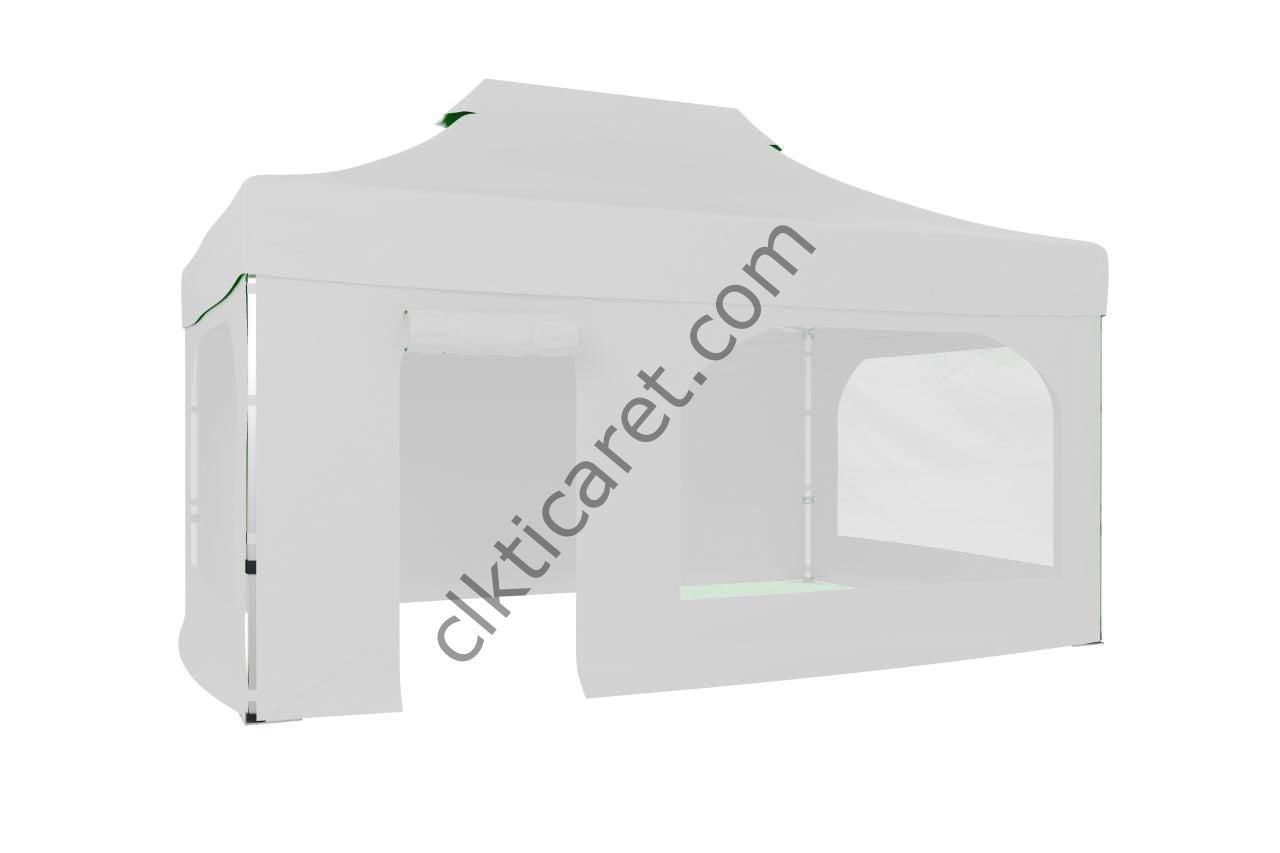 CLK 3x4,5 40mm Alüminyum Katlanabilir Tente Gazebo Çadır 4 Kenar Kapalı Takım Pencereli Kapılı Beyaz