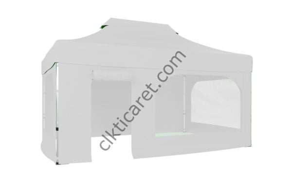 CLK 3x4,5 40mm Alüminyum Katlanabilir Tente Gazebo Çadır 4 Kenar Kapalı Takım Pencereli Kapılı Beyaz
