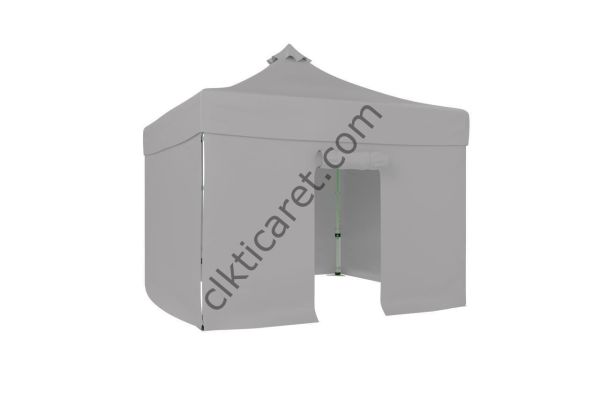 CLK 4x4 52mm Kalın Alüminyum Katlanabilir Tente Gazebo Çadır 3 Kenar Kapalı 1 Kapılı Açık Gri