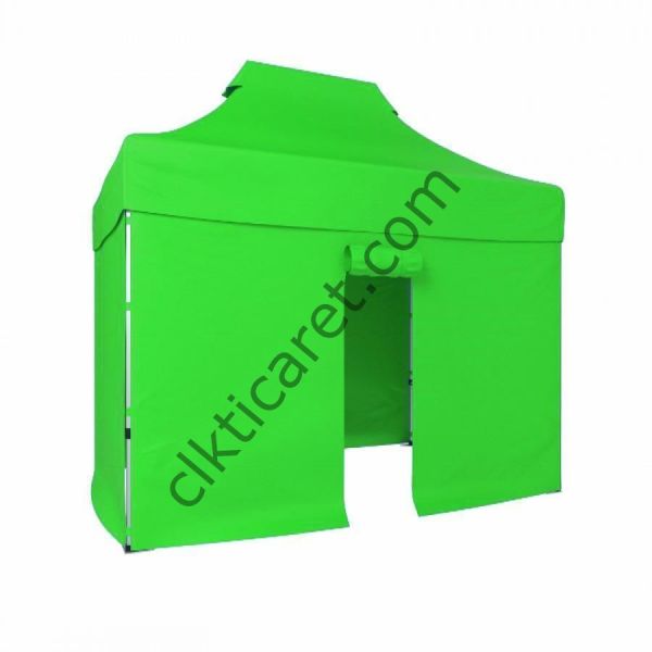 CLK 2x3 Katlanabilir Tente Gazebo Portatif Çadır 30 mm 3 Yan Kapalı 1 Kapılı Açık Yeşil