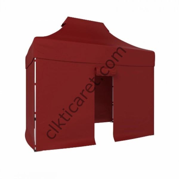 CLK 2x3 Katlanabilir Tente Gazebo Portatif Çadır 30 mm 3 Yan Kapalı 1 Kapılı Bordo