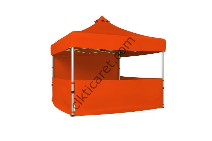 CLK 3x3 40 mm Katlanabilir Tente Gazebo Çadır Gazebo Çadır 1 Tam Duvar 3 Yarım Duvar Turuncu