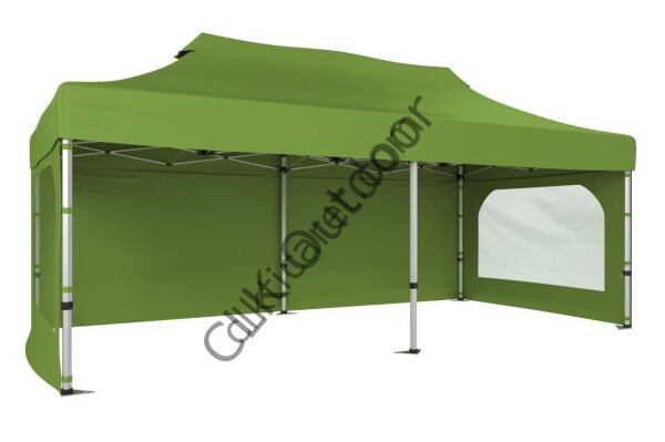 CLK 2,5x5 40 mm Katlanabilir Tente Gazebo Çadır Gazebo Çadır 3 Yan Duvarlı 2 Pencereli Haki Askeri Yeşil